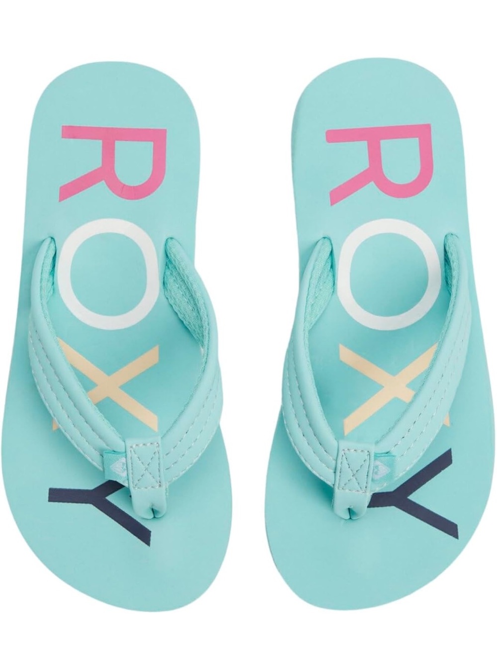 Roxy Girls Aqua Flip Flops with Pink, White, Cream & Black Logo